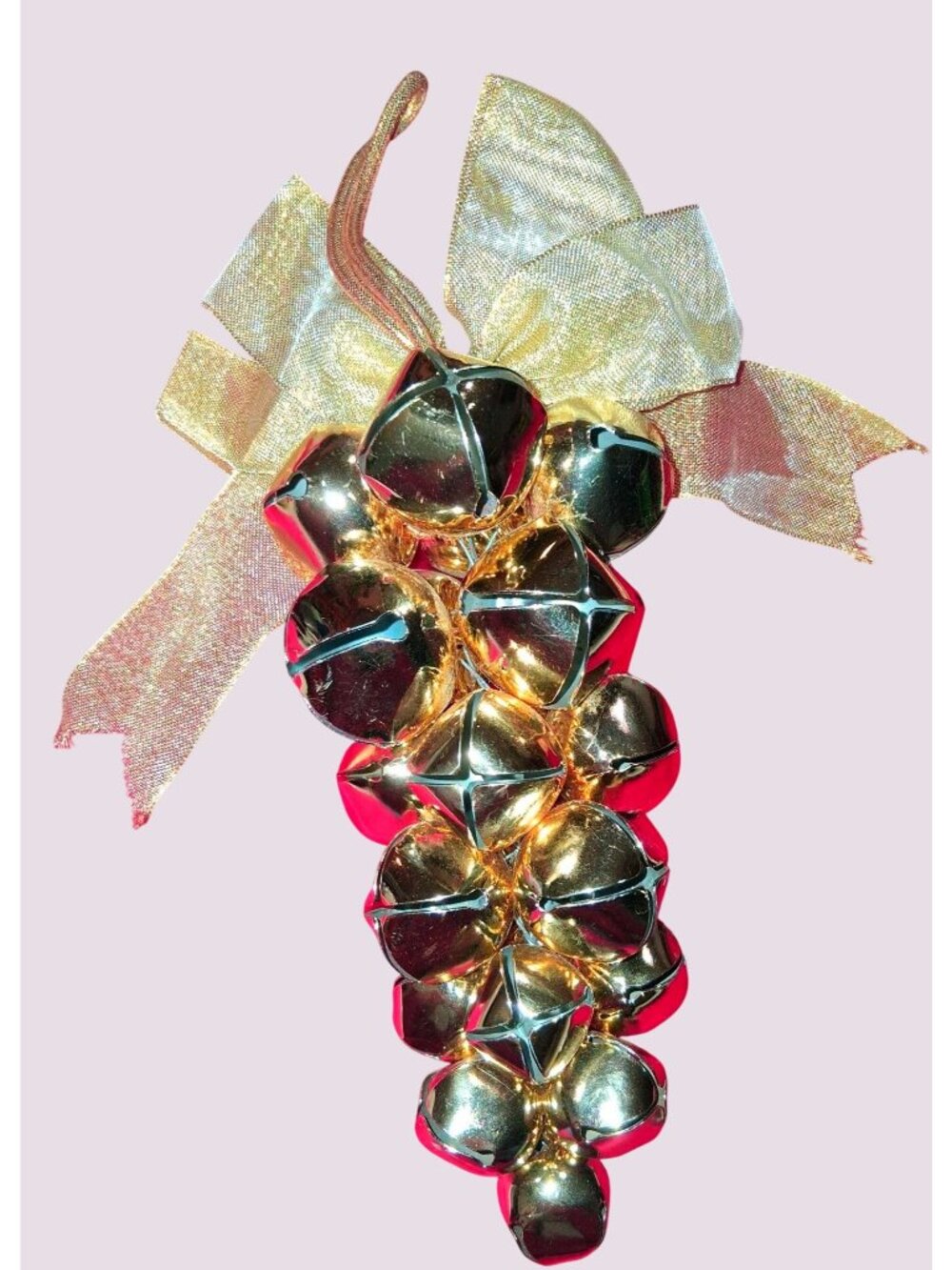 Gold Jingle Bell Pinecone Door Hanger With Glitter Bow 9-Inch